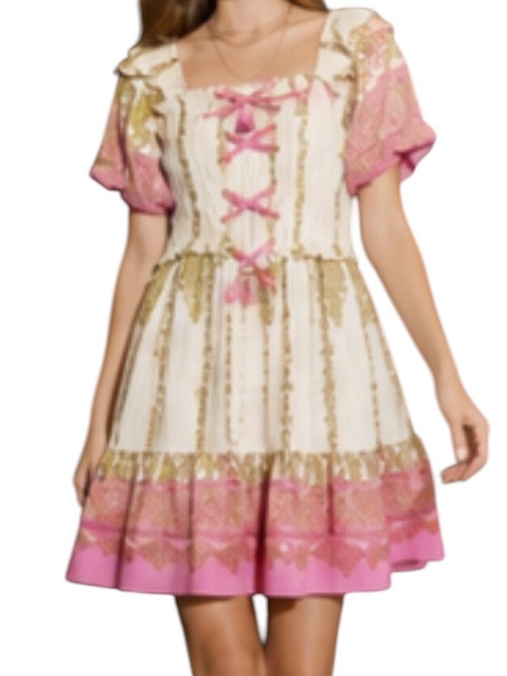 D137 - Umgee Soft Smocked Boho Romance Renaissance MIDI Dress